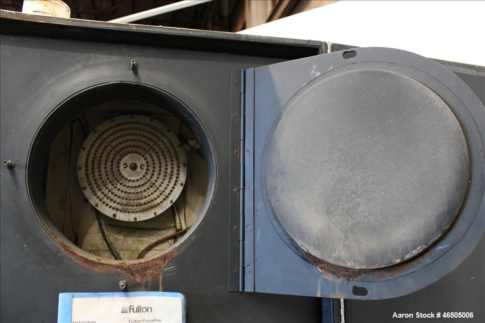 Used Fulton PulsePak Combustion Hydronic Boiler, Model PHW-1400SM. 1,400,000 BTU/HR. Approximate 36 bhp, 160 psi working pressure. Natural Gas. Water content 80 gallons. Includes temperature controll...