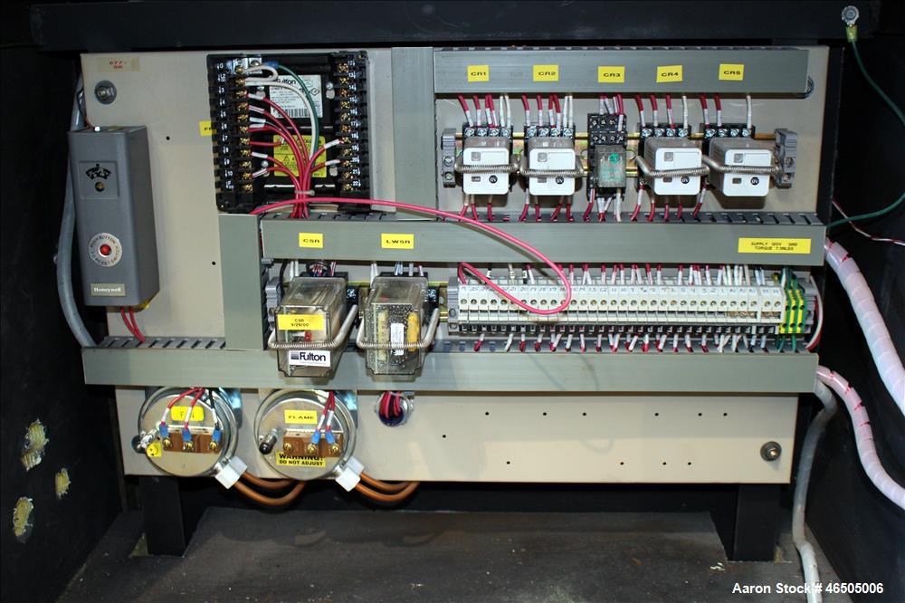 Used Fulton PulsePak Combustion Hydronic Boiler, Model PHW-1400SM. 1,400,000 BTU/HR. Approximate 36 bhp, 160 psi working pressure. Natural Gas. Water content 80 gallons. Includes temperature controll...