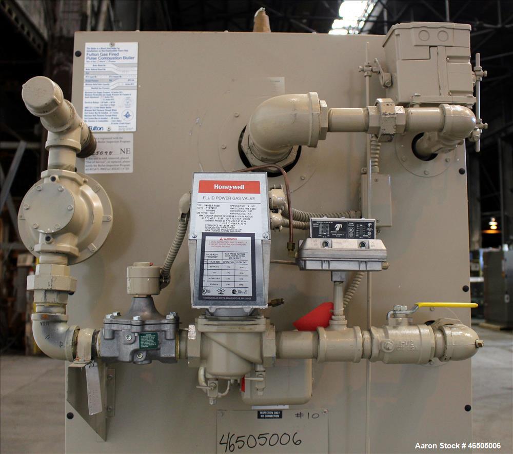 Used Fulton PulsePak Combustion Hydronic Boiler, Model PHW-1400SM. 1,400,000 BTU/HR. Approximate 36 bhp, 160 psi working pressure. Natural Gas. Water content 80 gallons. Includes temperature controll...