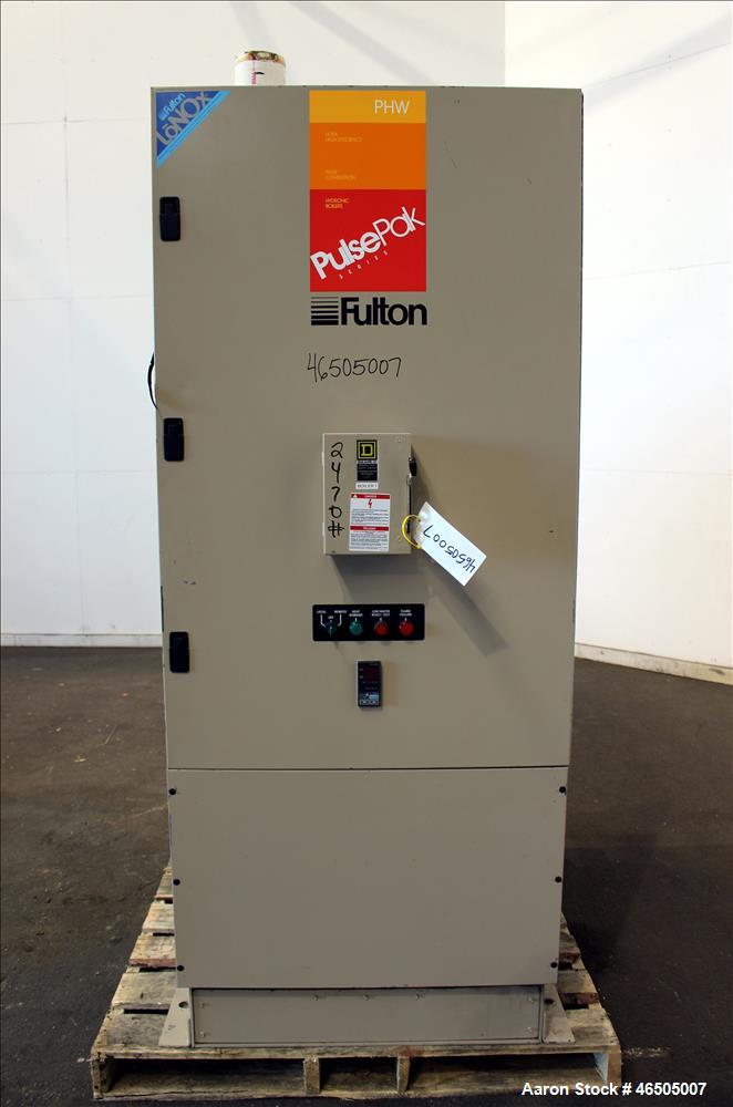 Used Fulton PulsePak Combustion Hydronic Boiler, Model PHW-1400SM. 1,400,000 BTU/HR. Approximate 36 bhp, 160 psi working pressure. Natural Gas. Water content 80 gallons. Includes temperature controll...