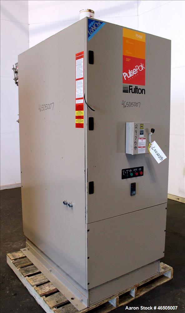Used Fulton PulsePak Combustion Hydronic Boiler, Model PHW-1400SM. 1,400,000 BTU/HR. Approximate 36 bhp, 160 psi working pressure. Natural Gas. Water content 80 gallons. Includes temperature controll...