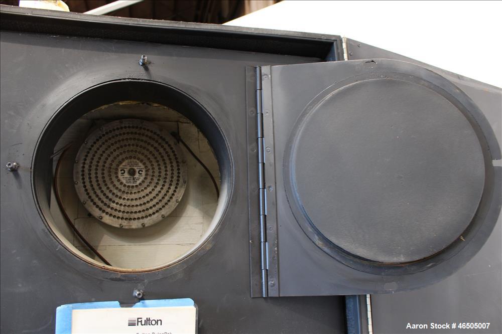 Used Fulton PulsePak Combustion Hydronic Boiler, Model PHW-1400SM. 1,400,000 BTU/HR. Approximate 36 bhp, 160 psi working pressure. Natural Gas. Water content 80 gallons. Includes temperature controll...