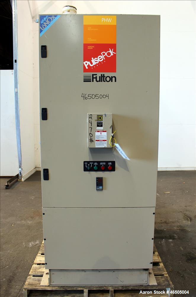 Used Fulton PulsePak Combustion Hydronic Boiler, Model PHW-1400SM. 1,400,000 BTU/HR. Approximate 36 bhp, 160 psi working pressure. Natural Gas. Water content 80 gallons. Includes temperature controll...