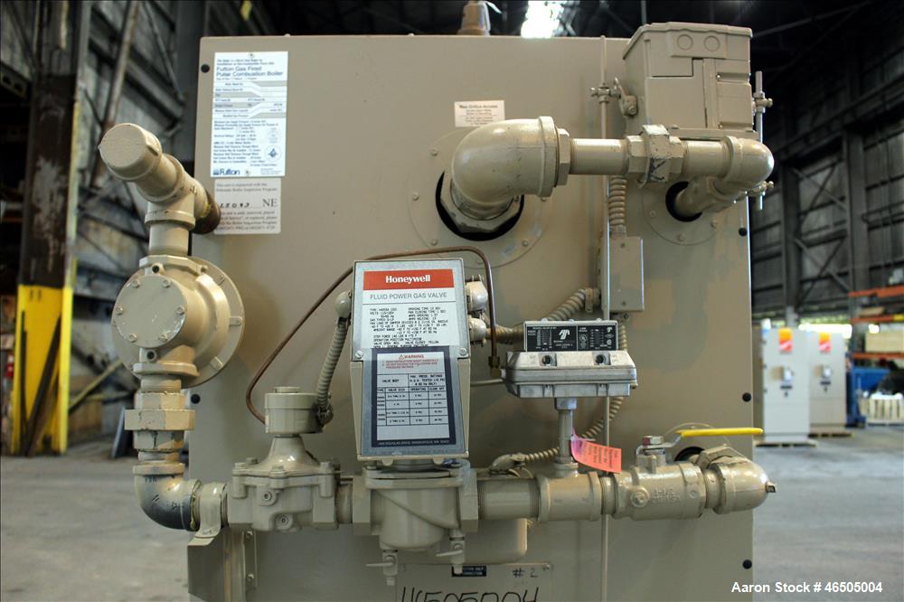 Used Fulton PulsePak Combustion Hydronic Boiler, Model PHW-1400SM. 1,400,000 BTU/HR. Approximate 36 bhp, 160 psi working pressure. Natural Gas. Water content 80 gallons. Includes temperature controll...
