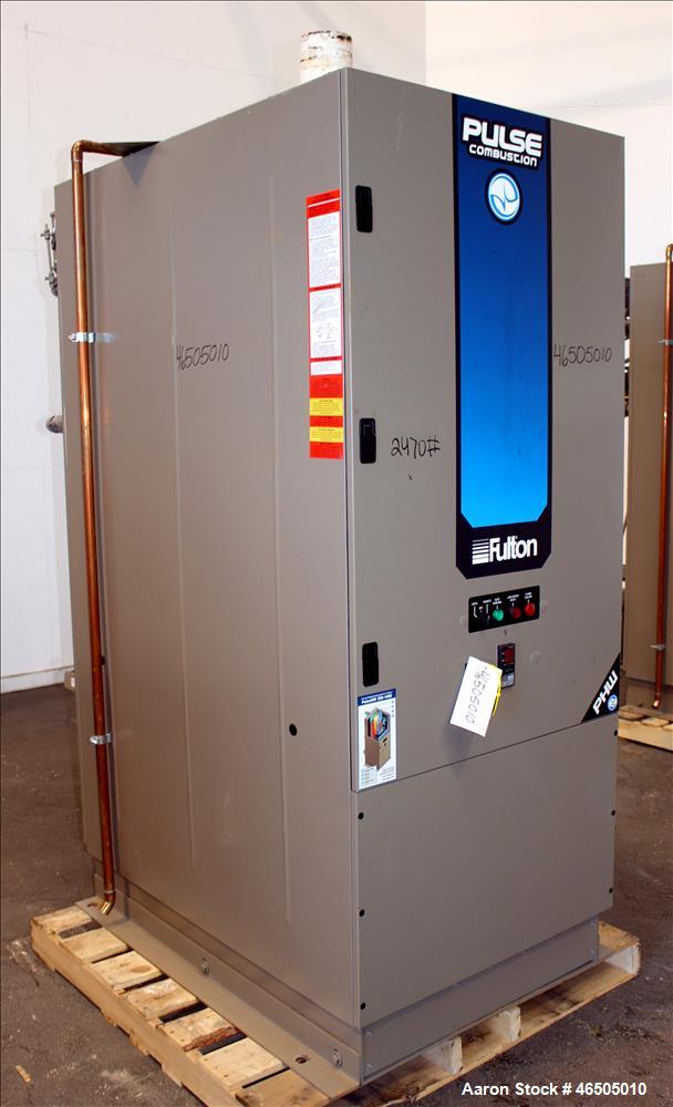 Used Fulton PulsePak Combustion Hydronic Boiler, Model PHW-1400. 1,400,000 BTU/HR. Approximate 36 bhp, 160 psi working pressure. Natural Gas. Water content 80 gallons. Includes temperature controller...