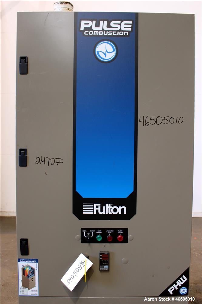 Used Fulton PulsePak Combustion Hydronic Boiler, Model PHW-1400. 1,400,000 BTU/HR. Approximate 36 bhp, 160 psi working pressure. Natural Gas. Water content 80 gallons. Includes temperature controller...