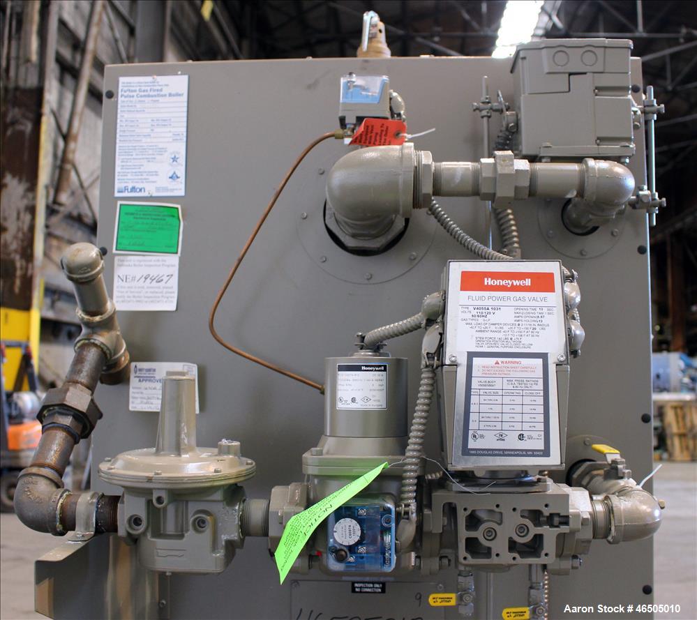 Used Fulton PulsePak Combustion Hydronic Boiler, Model PHW-1400. 1,400,000 BTU/HR. Approximate 36 bhp, 160 psi working pressure. Natural Gas. Water content 80 gallons. Includes temperature controller...