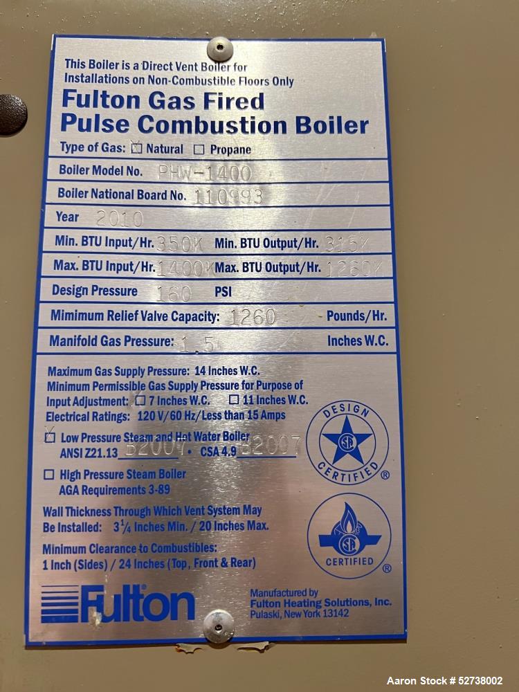 Fulton Gas Fired PHW-1400 Pulse Combustion Boiler