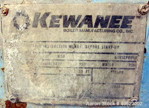 Used Kewanee Packaged Classic III Steam Boiler, Model H3S-50-G. 50 hp, mbh output 1674, 250 Square feet heating surface, 150 psig design pressure. Three pass design. Equipped with a Kewanne Forcedraf...