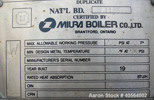Used Miura High Pressure Steam Boiler, model EX-300