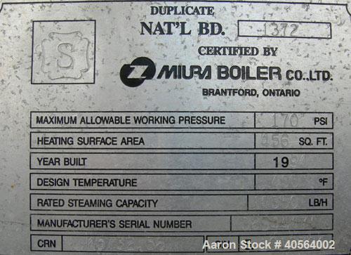 Used Miura High Pressure Steam Boiler, model EX-300