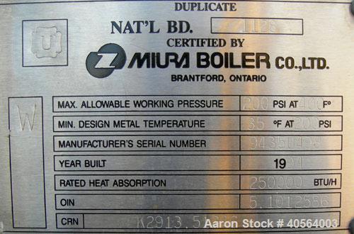 Used Miura High Pressure Steam Boiler, model EX-300