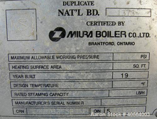 Used Miura High Pressure Steam Boiler, model EX-300