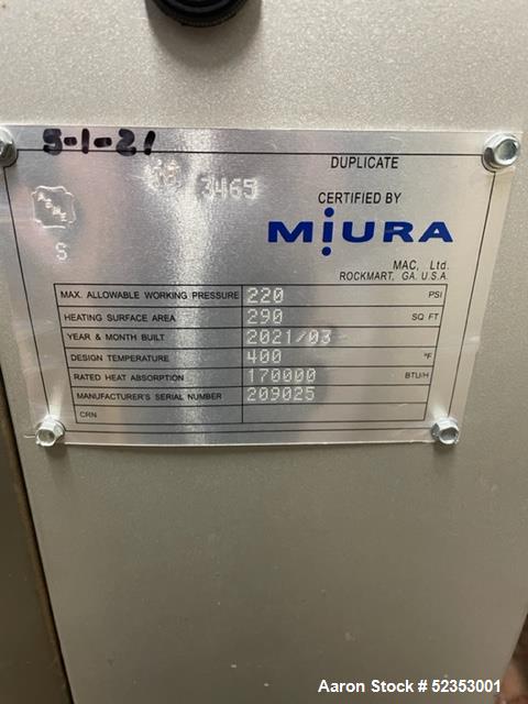 Used Miura Gas Fired Boiler