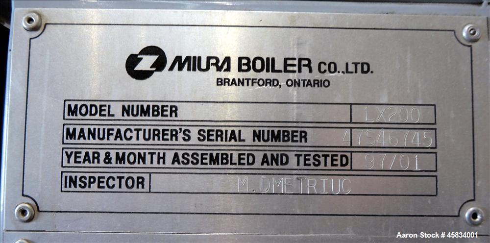 Used Miura Boiler, Model LX-200, 200 HP.