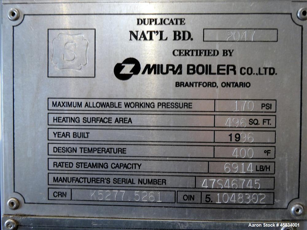Used Miura Boiler, Model LX-200, 200 HP.