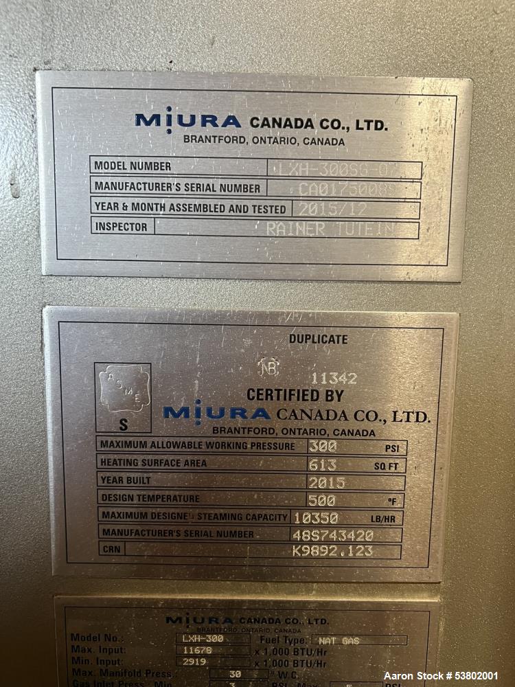 Used Miura LXH-300SG-07 300HP Natural Gas Steam Boiler for Sale