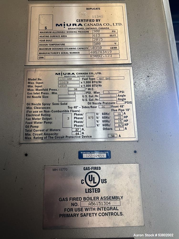 Industrial 300HP Miura LX Steam Boiler – High Efficiency Natural Gas Unit