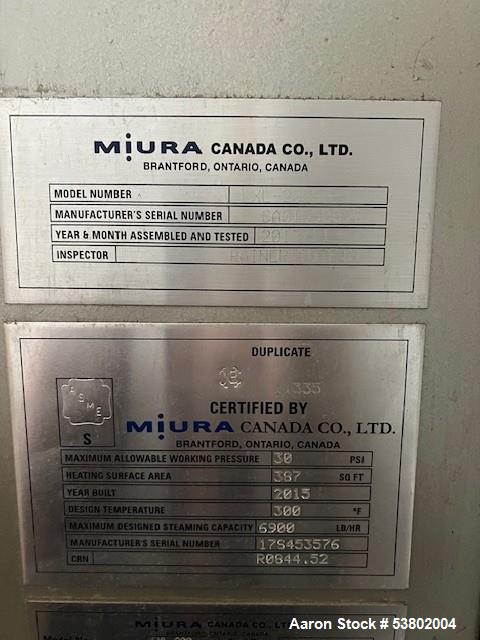 Used Miura LXL-200SG-12 Industrial Steam Boiler | 200 BHP | Gas-Fired | 6900 lb/