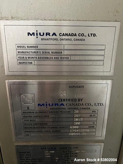 Used Miura LXL-200SG-12 Industrial Steam Boiler | 200 BHP | Gas-Fired | 6900 lb/