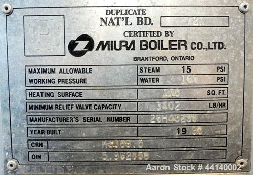 Used Miura LXW Series Natural Gas Fired Hot Water Boiler, Model LXW-100