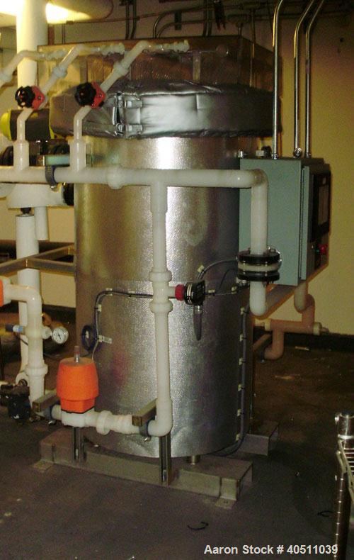 Used Heateflex Fluidix Series DI Steam Powered Ultra-Pure Water Heating System, model P9019 C30/155B63D. Process side rated 60 psi, shell side rated 20 psi. 1/60/120 volt, 3 amp. Includes a control p...