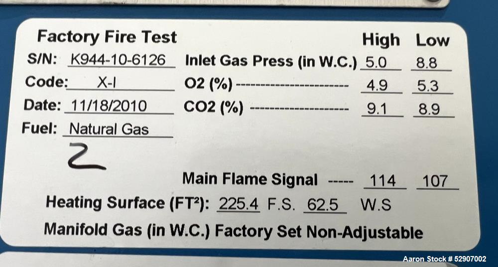 Used- Patterson Kelley / Harsco Mach Gas-Fired Heating Boiler, Model C3000. Heating surface 225.4 feet squared. Natural Gas....