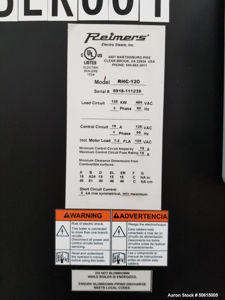 Used Reimers RX Series Steam Boiler; Model RHC-120K3F