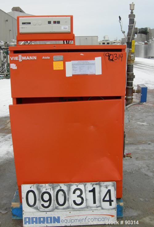 Used Viessman Atola-RS Series Natural Gas Fired Water Boiler, Model RS-8. CSA input 550 MBH, CSA output 468 MHB. 85% combustion efficiency, 99 square feet heat exchanger area. Max 60 psi.