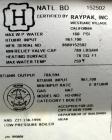 Used Raypak Hydronic Heating Commercial Hot Water Boiler, Model H3-0962, Natural Gas. Max input 961,700 BTU/HR, max output 788,594 BTU/HR. Rated 150 PSI at 250 Degrees F. 78 square foot heating surfa...