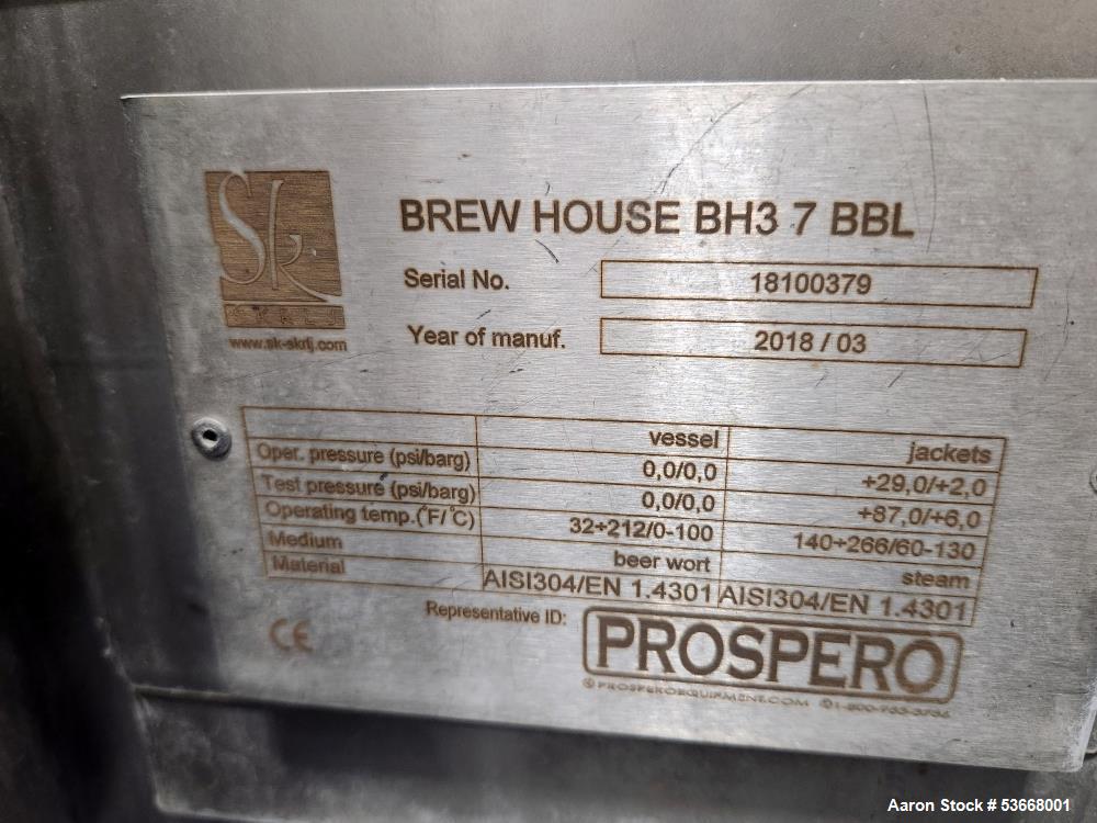 Used Prospero SK Steam Brewhouse BH3 – 7BBL/10HL, 3-Vessel System