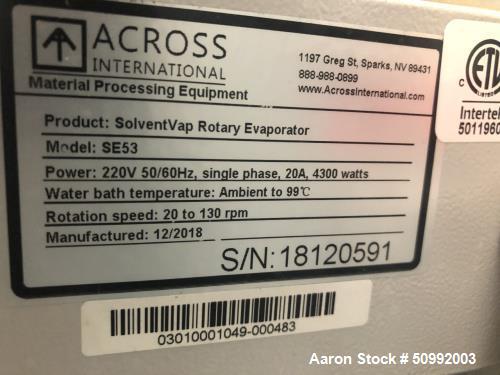 Used- Across International SolventVap 20L Rotary Evaporator with Chiller