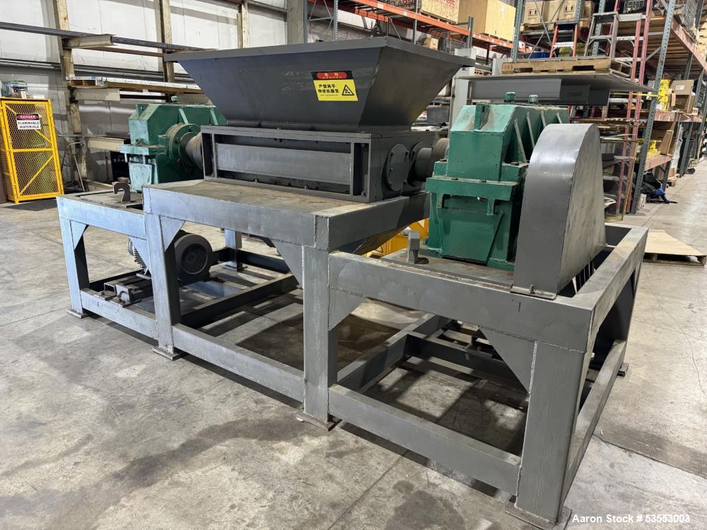 Used Twin Shaft Shredder. Feed throat approximate 22-1/4" x 39-1/4". Knife diameter approximate 10", approximate 1-1/4" thick. Driven by (2) 18.5kW, 3/60/240 Volt, 1760 rpm motor thru reducer, 71 to ...