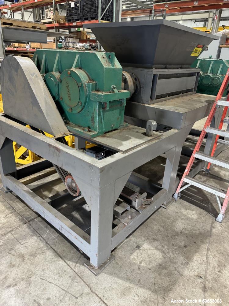 Used Twin Shaft Shredder. Feed throat approximate 22-1/4" x 39-1/4". Knife diameter approximate 10", approximate 1-1/4" thick. Driven by (2) 18.5kW, 3/60/240 Volt, 1760 rpm motor thru reducer, 71 to ...