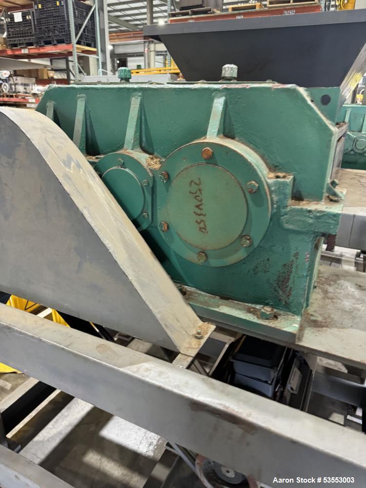 Used Twin Shaft Shredder. Feed throat approximate 22-1/4" x 39-1/4". Knife diameter approximate 10", approximate 1-1/4" thick. Driven by (2) 18.5kW, 3/60/240 Volt, 1760 rpm motor thru reducer, 71 to ...