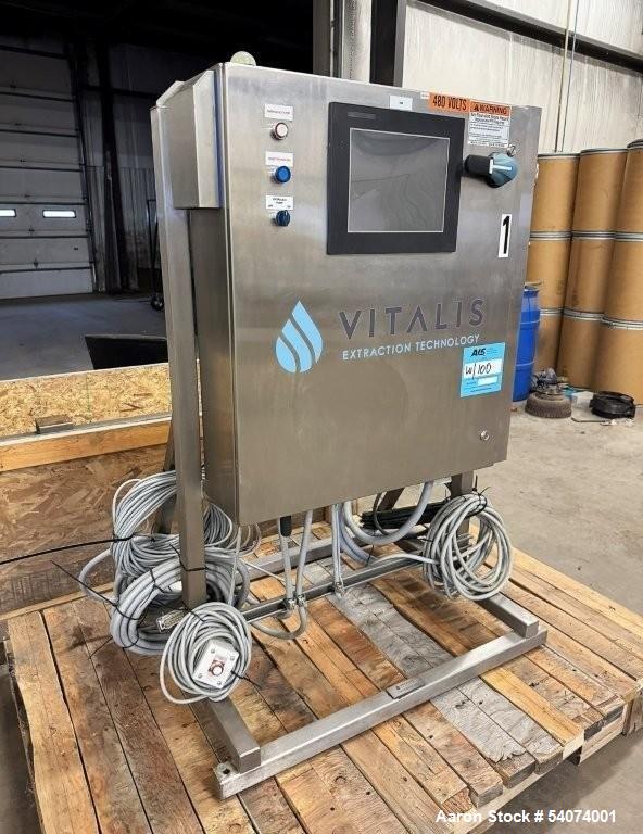 Used Vitalis R-Series CO2 Extraction System. Consisting of: Model R200H Extractor Assembly; Accumulator/Pump & Refrigeration Assembly; Hydraulic Power Unit; Control Panels; Navien Tankless Water Heat...