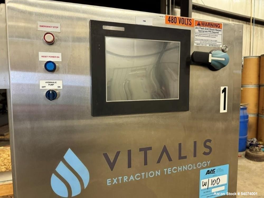 Used Vitalis R-Series CO2 Extraction System. Consisting of: Model R200H Extractor Assembly; Accumulator/Pump & Refrigeration Assembly; Hydraulic Power Unit; Control Panels; Navien Tankless Water Heat...