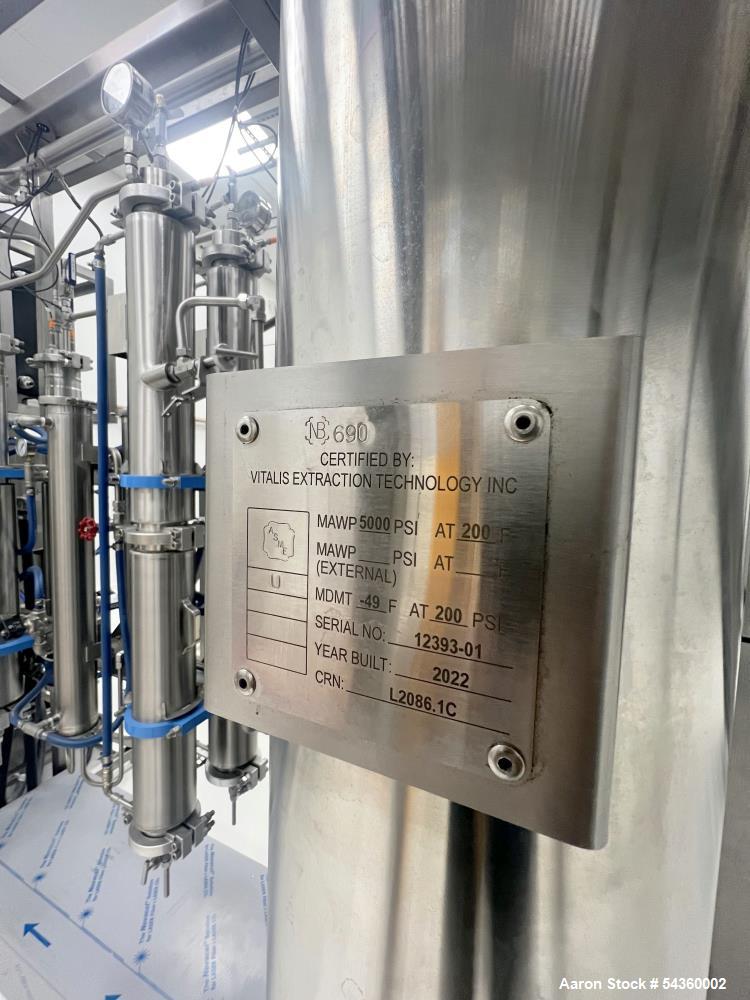 Unused Vitalis Extraction System, Model R200H-SS-GMP. (2) 100 L  stainless steel vessels, 35-150 degrees F extraction temperature range, 0-5000psi extraction pressure range. Includes Accumulator/Pump...