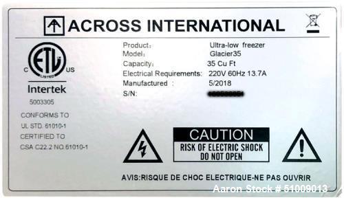 Unused- Across International Ultra Low Upright Freezer