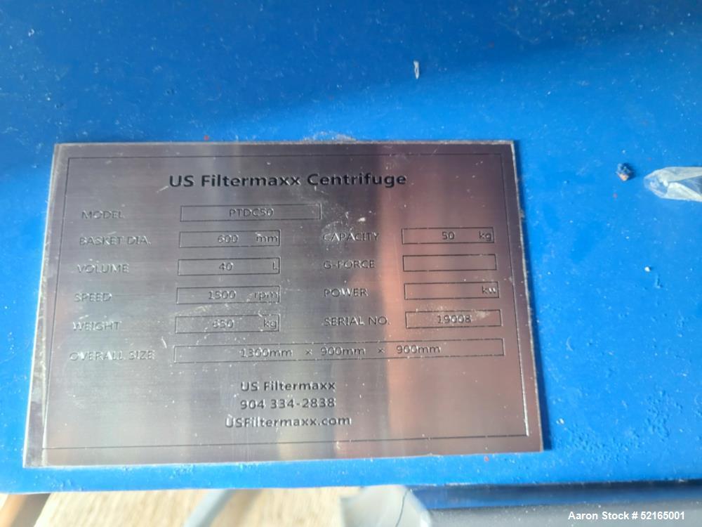 Used US Filtermaxx 50 kg Perforated Bowl Bag Centrifuge