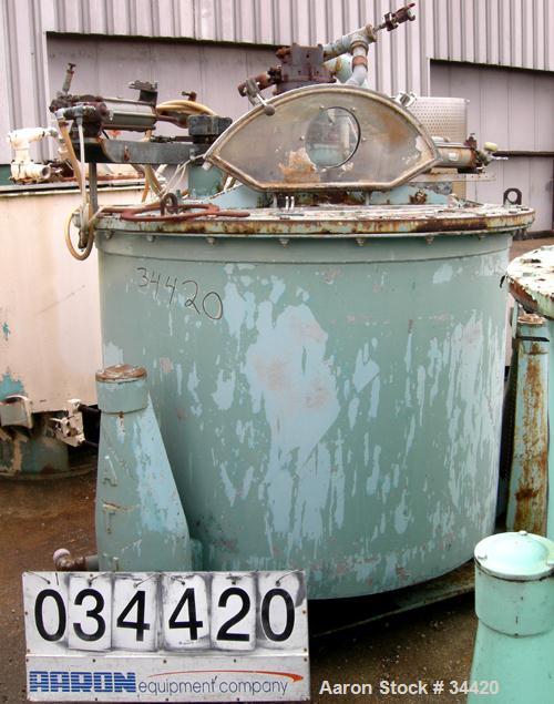 USED: Delaval/ATM Mark III, 48" x 30" solid bowl basket centrifuge, 316 stainless steel curb, stainless steel clad top. Max bowl speed 1380 rpm, max capacity 16 cubic feet. Pneumatic full length plow...