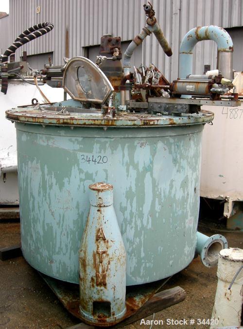 USED: Delaval/ATM Mark III, 48" x 30" solid bowl basket centrifuge, 316 stainless steel curb, stainless steel clad top. Max bowl speed 1380 rpm, max capacity 16 cubic feet. Pneumatic full length plow...