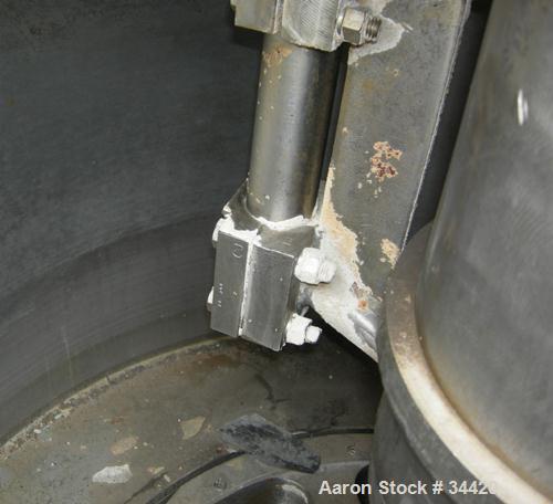 USED: Delaval/ATM Mark III, 48" x 30" solid bowl basket centrifuge, 316 stainless steel curb, stainless steel clad top. Max bowl speed 1380 rpm, max capacity 16 cubic feet. Pneumatic full length plow...