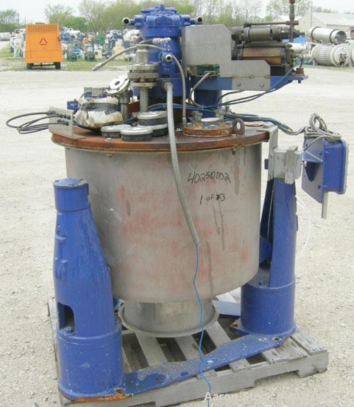 Used Delaval/ATM 24" x 14" perforated basket centrifuge, Hastelloy C-276 construction (product contact areas). Max bowl speed 1475 rpm, top feed, bottom unload, 2.1875 cubic foot basket cake solids c...