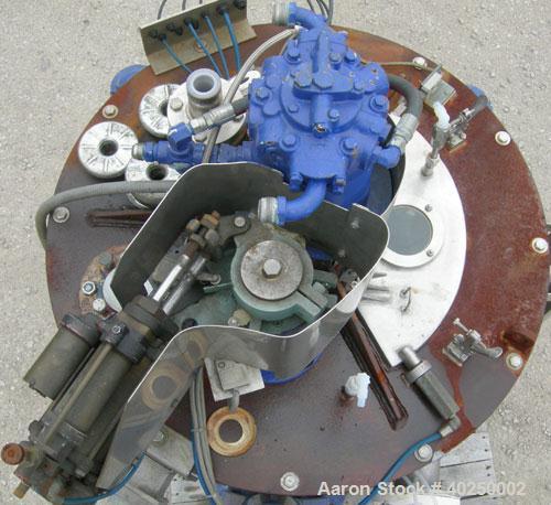 Used Delaval/ATM 24" x 14" perforated basket centrifuge, Hastelloy C-276 construction (product contact areas). Max bowl speed 1475 rpm, top feed, bottom unload, 2.1875 cubic foot basket cake solids c...