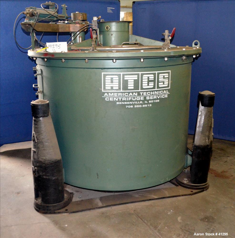 Used Reconditioned Delaval/ATM Mark III 48" x 30" Perforated Basket Centrifuge, 304 Stainless Steel. Top feed, bottom dump, maximum bowl speed 1380 rpm, cake capacity 16 cubic feet, pneumatic full le...