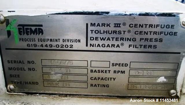 Ketema/ATM 48" x 30" Mark III Perforated Basket Centrifuge. Used.
