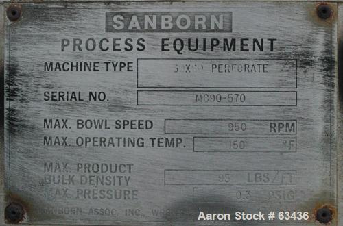 Used- Stainless Steel Sanborn Pressuretite Perforated Basket Centrifuge