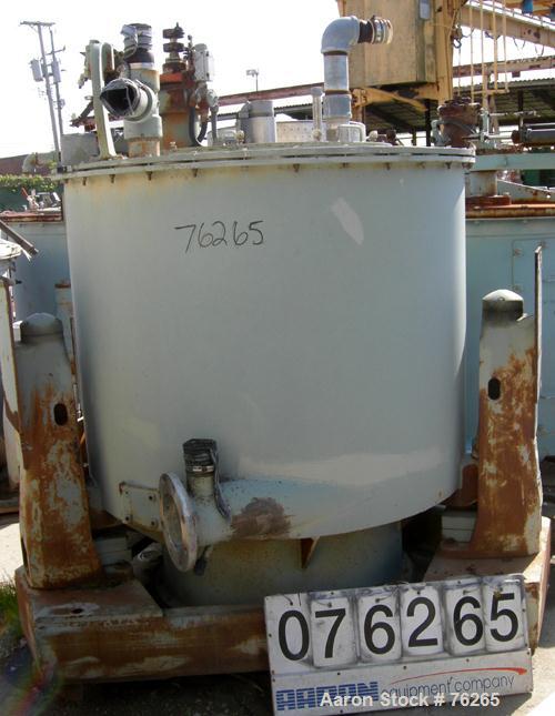 USED: Sharples SP-6500 48" x 30" solid bowl basket centrifuge, 316 stainless steel. Max bowl speed 1400 rpm, bowl dimensions 48" x 30" with accelerator ring, 16 cu ft solids capacity, tripod suspenso...