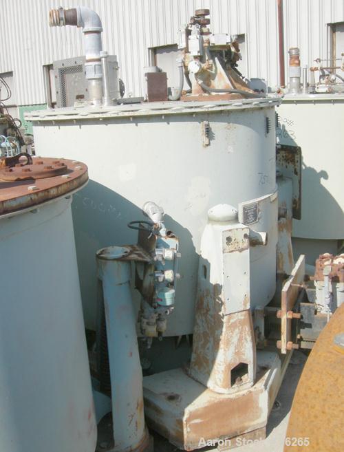 USED: Sharples SP-6500 48" x 30" solid bowl basket centrifuge, 316 stainless steel. Max bowl speed 1400 rpm, bowl dimensions 48" x 30" with accelerator ring, 16 cu ft solids capacity, tripod suspenso...